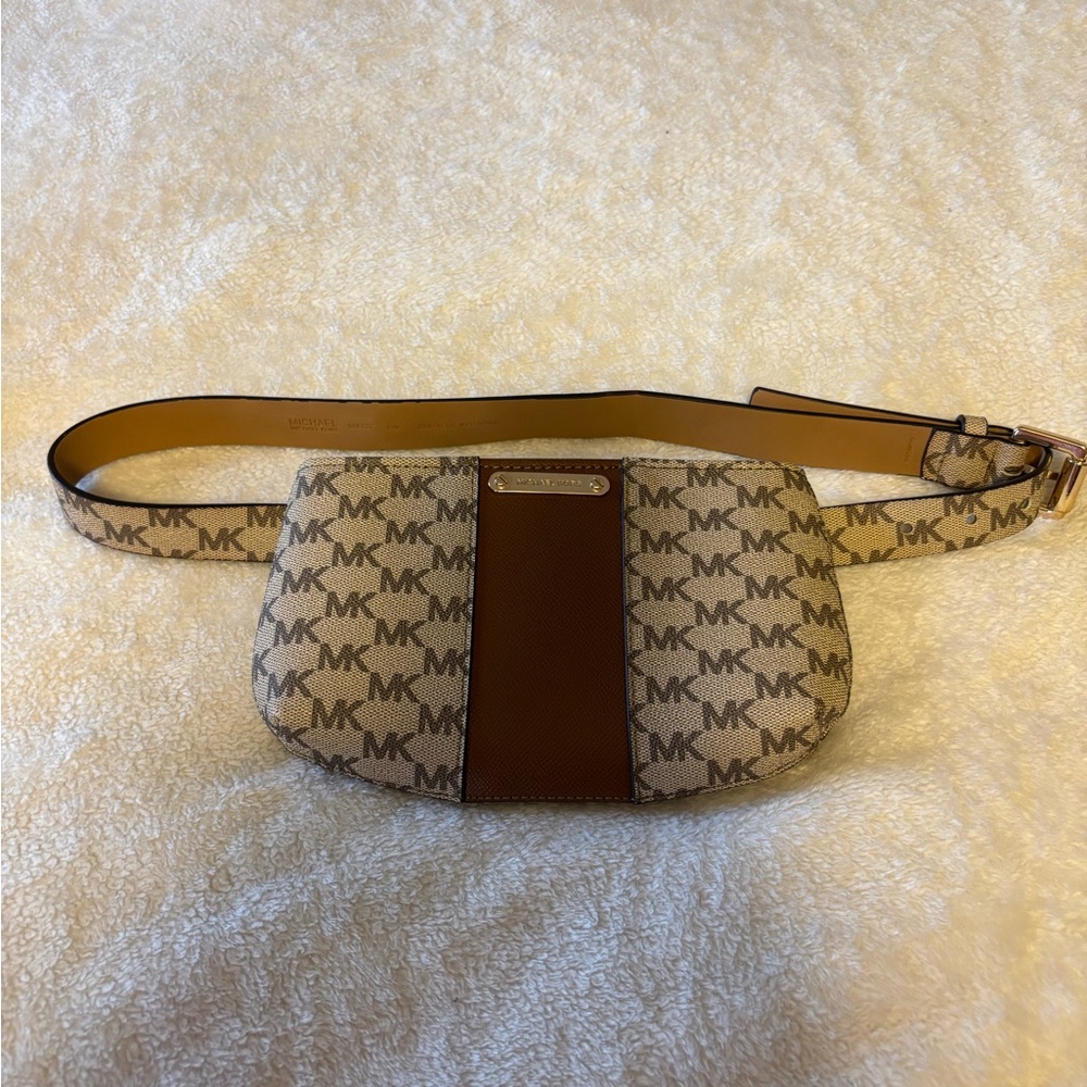 Michael Kors Tan Leather Belt with Embossed Logo